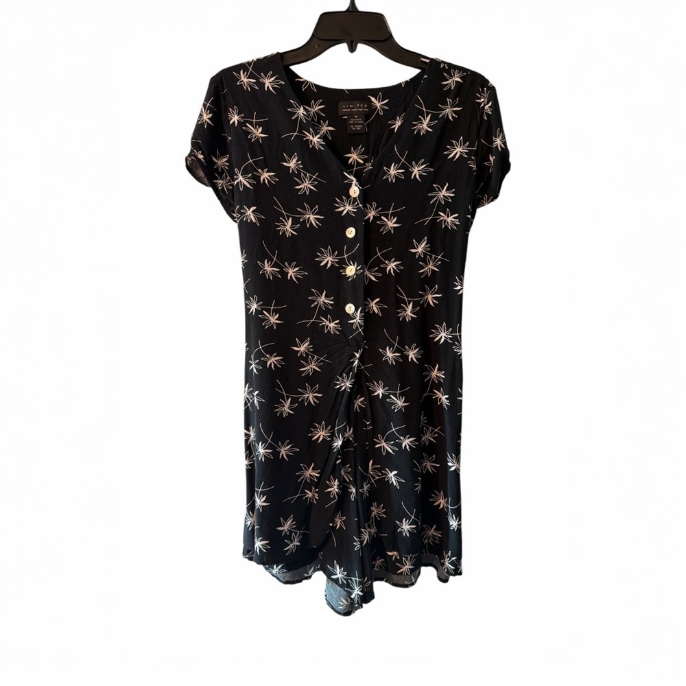 Limited Black Floral Button Front Tie Back Romper Medium
